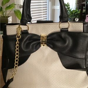 NWOT Elegant Black and Cream Tote Bag/Satchel  from Betsy Johnson.